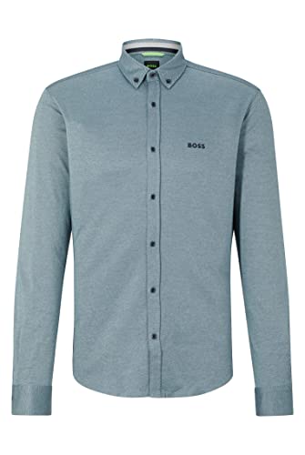 BOSS BIADO R Regular -Fit męska koszula z dwukolorowej bawełny, Navy412., S
