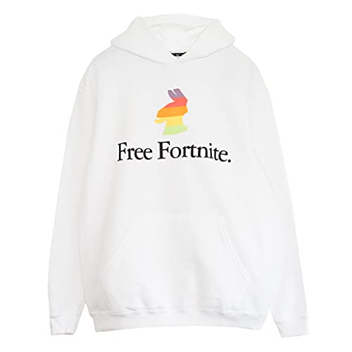 Popgear Damska bluza z kapturem Free Fortnite tęczowa lama Boyfriend Fit Hoodie biała
