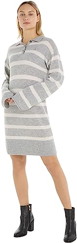 Tommy Hilfiger Damska miękka wełniana sukienka polo, Breton Stp szary wrzosowy/ecru, XXL