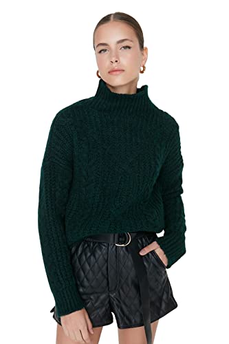 Trendyol Damska bluza ze stójką z dzianiny regularna bluza, zieony (Szmaragdowa zieleń), S