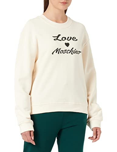 Love Moschino Regular Fit with Cursive Brand Print. Damska koszulka survivalowa, Krem, 38