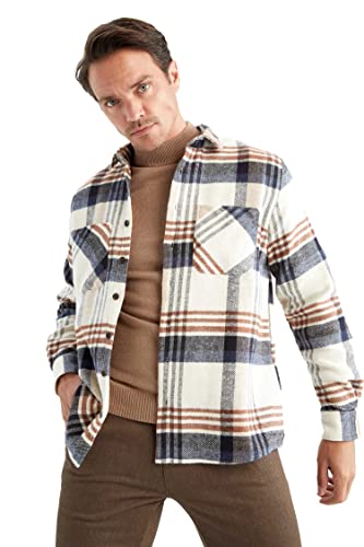 DeFacto Męska koszulka z długim rękawem koszule dla mężczyzn (Off White, XXL), Off White, XXL