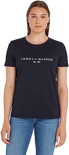 Tommy Hilfiger Damskie dziedzictwo Hilfiger C-Nk Reg koszulka S/S dzianinowe topy, pustynne niebo, XXS