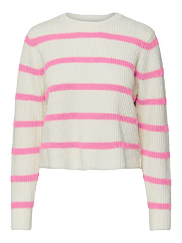 PIECES Damski top z dzianiny PCOSILLA, Cloud Dancer/Stripes:begonia Pink, XL