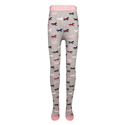 EWERS Rajstopy dziecięce z motywem konia, rajstopy z bawełny dla dziewczynek, Made in Germany, szary, 152/164 cm