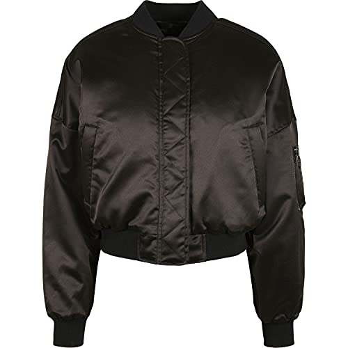 Urban Classics Damska kurtka bomberka, krótka błyszcząca satynowa kurtka, z kieszenią na ramię, krój oversize, rozmiar XS do 5XL, czarny, 5XL