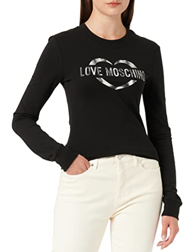 Love Moschino Damska bluza z długim rękawem Slim Fit Crew Neck with Brand Heart Olographic Print. Bluza, czarny, 38