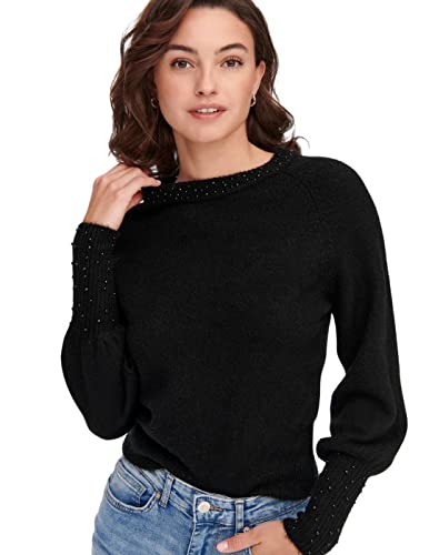ONLY Women's ONLALEXIS L/S Bead KNT sweter damski, czarny, M (opakowanie 4 szt.)