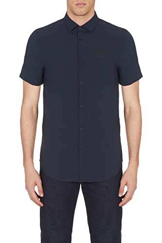 Armani Exchange Męska koszula z krótkim rękawem, logo z przodu, Marynarka marynarska, XL