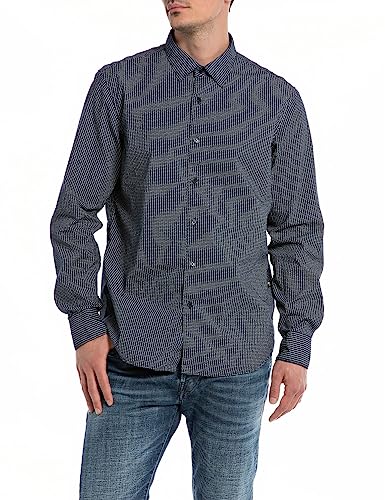 Replay koszula męska, 010 Dark Blue/Natural White, 3XL