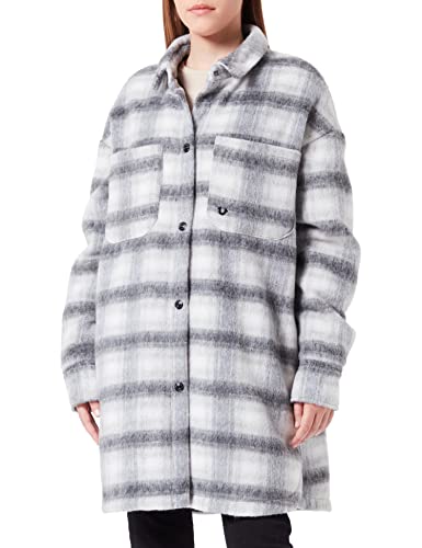 True Religion Damska kurtka oversize Drop Shoulder Karo, płaszcz, szara, standardowa