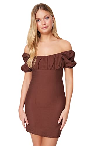 Trendyol Damska sukienka o regularnym kroju z tkaniny, brązowa, 36, Brązowy, 62