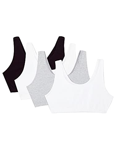 Fruit of the Loom Damski biustonosz sportowy Built Up Tank Style Value Pack, Czarny/Biały/Biały/Szary Wrzosowy 4-pak, 90