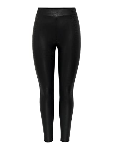 ONLY Onlsanira Coated JRS legginsy damskie, Black/Pattern:crocodile, M