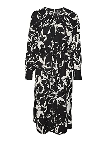 VERO MODA Vmpolliana Inge Ls Calf Dress WVN Ga sukienka damska, Czarny/Aop: polliana, XL