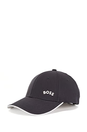 BOSS Męska czapka - pogrubiona zakrzywiona bawełniana czapka diagonalna z kontrastowym logo i czubkiem, NIEBIESKI, Rozmiar uniwersalny