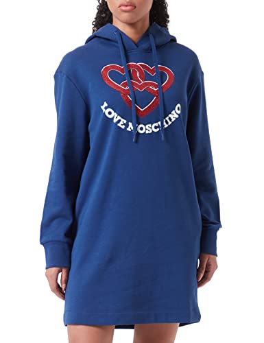Love Moschino Damska bluza z kapturem z długim rękawem z chained hearts z nadrukiem, niebieski, 38
