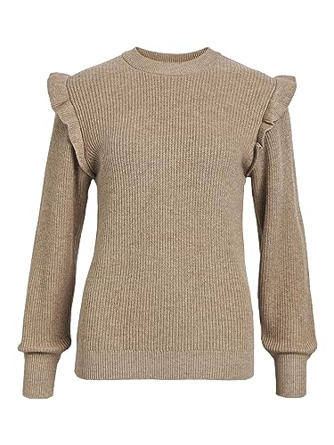 Object Damski sweter OBJMALENA L/S Ruffle NOOS, skamieniał/szczegóły: melanż, M, Fossil/Szczegóły: melanż, M