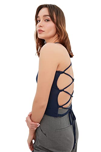 Damska koszulka Trendyol z dzianiny bez pleców, koszulka, granatowy, M