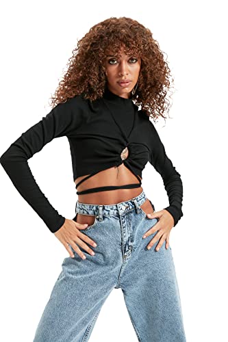 Trendyol Bluza damska, czarna z dzianiny, rozmiar XS