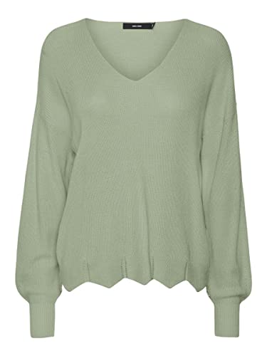 VERO MODA Vmnewlexsun Scallop Ls V-Neck Pull Ga sweter damski, Reseda, S