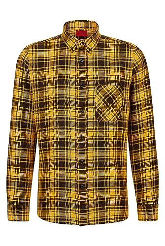 HUGO Ermann męska koszula flanelowa w kratkę Relaxed-Fit z bawełny ekologicznej, Medium Yellow720, XL