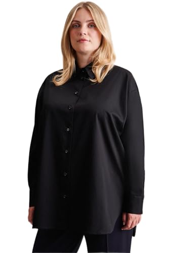Seidensticker Damska bluzka - modna bluzka - Curvy Fit - kołnierz koszuli - długi rękaw - stretch - mieszanka bawełny, czarny, 54