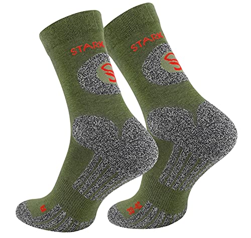 STARK SOUL Skarpety trekkingowe dla kobiet i mężczyzn, 2 pary, oddychające, wyściełane skarpety outdoorowe, khaki, 35-38 EU