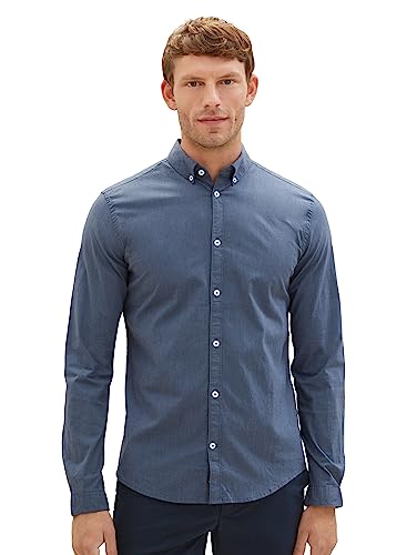 TOM TAILOR Męska koszula biznesowa Slim Fit z bawełny ze stretchem, 30218-Navy Blue Fil A Fil Structure, 3XL