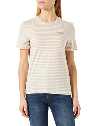 ONLY Onlweekday Reg S/S Stripe Top Box JRS T-Shirt damski, Pumice Stone/Print: happy (Nomad), XS