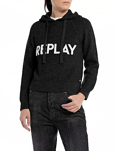 Replay Damska bluza z kapturem, 098 BLACK, XXS