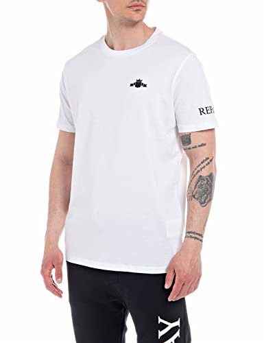 Replay T-shirt męski z krótkim rękawem z nadrukiem logo, 001 White, XXL