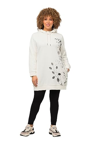 Ulla Popken Damska bluza z kapturem, długa, suszone kwiaty, białawy, 46-48 duże rozmiary