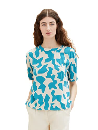 TOM TAILOR Bluzka damska, 32146 - Petrol Big Abstract Design, 44