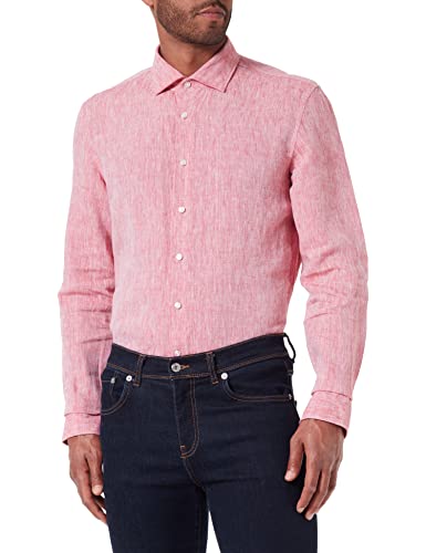 Seidensticker Męska koszula biznesowa - Slim Fit - kołnierz Kent - długi rękaw - 100% len, pomarańczowy, 37