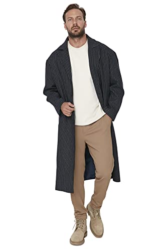 Trendyol Męski płaszcz z klapą w paski, granatowy, XL, granatowy, XL