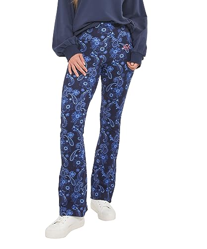 Joe Browns Damskie legginsy Sloe Joes Sustainable Bold Floral High Waist Flared Cotton Yoga Pants Legginsy, NIEBIESKI, 40