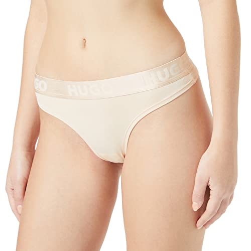 HUGO Damskie stringi sportowe z logo Stretch bawełniane stringi z talią z logo, Jasny beżowy270, XS