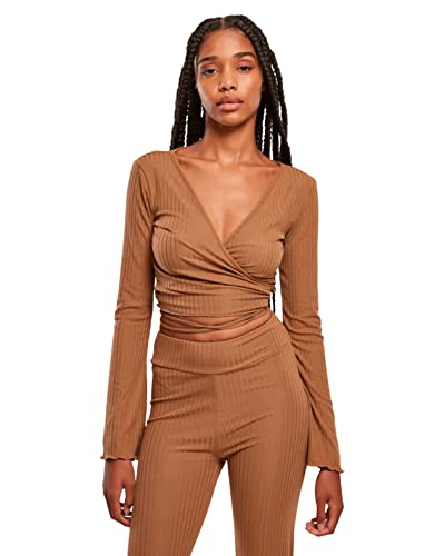 Urban Classics Damska koszulka z długim rękawem Ladies Cropped Rib Wrapped Longsleeve, Darktaupe, XS