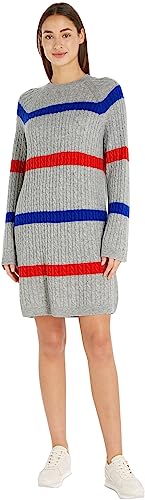Tommy Hilfiger Damska miękka wełna Ao Cable C-nk sukienka sweter, Miękkie paski wełniane poziome, L