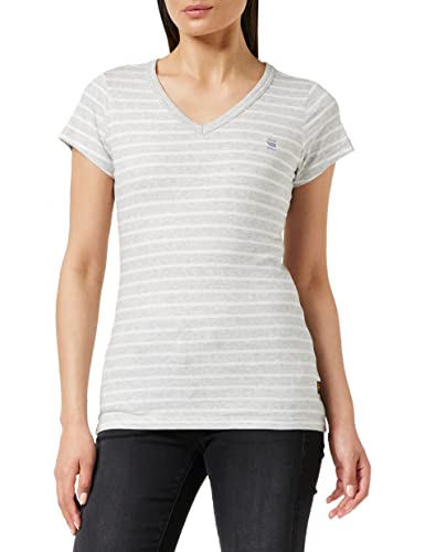 G-STAR RAW Damska koszulka Eyben Slim z dekoltem w serek, Mehrfarbig (Lt Grey Htr/mleczne paski C483-a659), XS