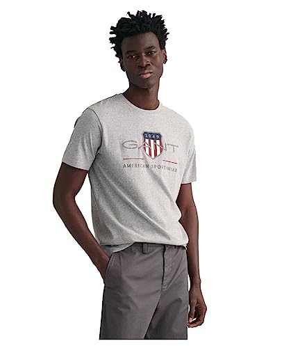 GANT Męski t-shirt REG Archive Shield SS, szary melanż, standardowy, szary melanż, M