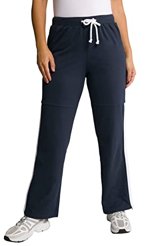 Ulla Popken Damskie spodnie do biegania, kolorowe pikowanie, proste nogawki, ściągacz ze sznurkiem, Outerspace, 42