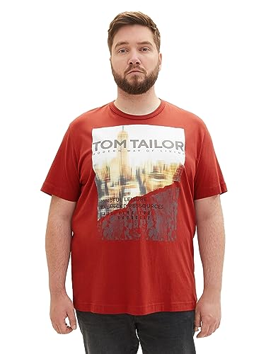 TOM TAILOR Męski T-shirt z nadrukiem fotograficznym z bawełny, 14302-velvet red, 3XL, 14302-Velvet Red, 3XL