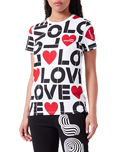 Love Moschino Damska koszulka o dopasowanym kroju, z krótkim rękawem, Optical White, rozmiar 48 (DE), optical white, 48