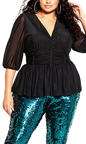 CITY CHIC Damska koszula plus size Top Rapture S/S, Czarny, 42-Du?e rozmiary