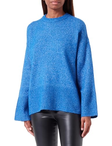 Bestseller A/S Damski sweter JXOLLIE Diverse Oversize Crew Knit, niebieski Iolite/Detail:/Limeade Neck Piping, XL, Blue Iolite/Detail:/Limeade Neck Piping, XL