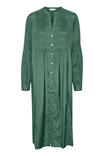 Cream Damska koszulka Midi Dress Front Buttons Długi Rękaw Jedwabny Casual, Shady Glade, 38