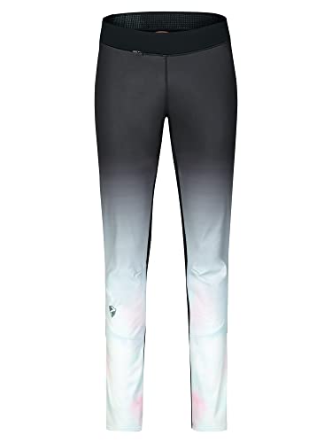 Ziener Damskie spodnie softshellowe NURA, długie spodnie | wiatroszczelne, elastyczne, czarne. Cloudy Rainbow, 46