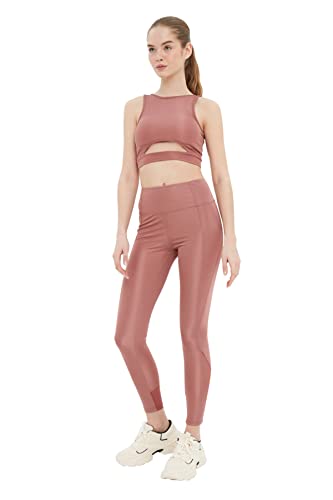 Trendyol Rose Curry Tulle Szczegółowe Sportowe Legginsy Spodnie Joga Damskie, Róże, XS